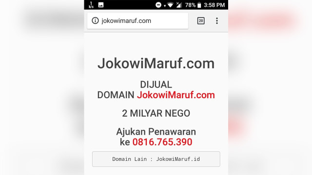 Tampilan situs jokowimaruf.com (Foto: kumparan)
