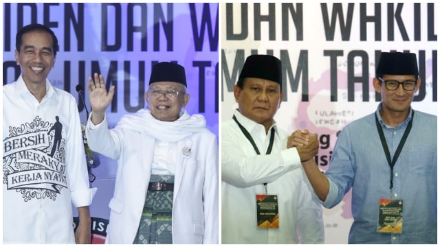 Jokowi-Ma'aruf dan Prabowo-Sandi. (Foto: Antarafoto dan kumparan)