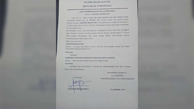 Warga Gugat Ganjil-Genap Asian Games (Foto: Dok. Istimewa)