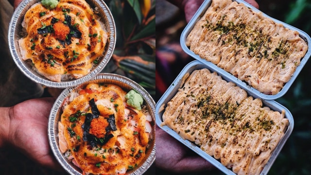 Ilustrasi Salmon Mentai Kekinian (CVR) (Foto: Instagram @jktfoodbang & @sugashi.id)