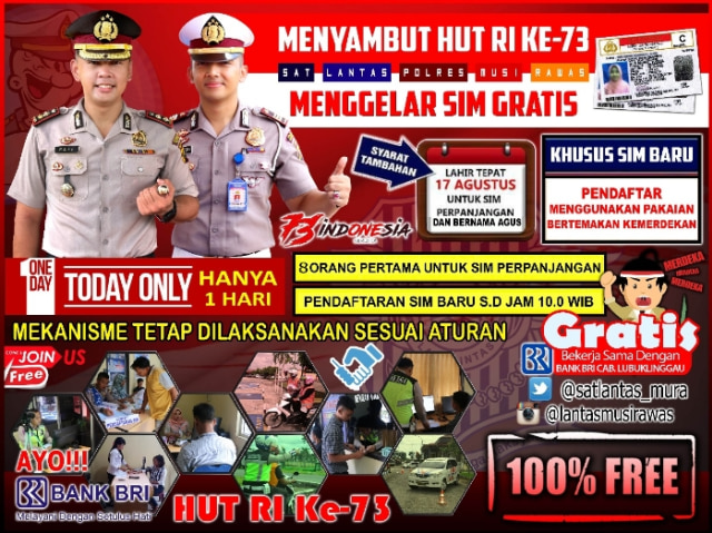 HUT RI Ke-73 Satlantas Polres Musi Rawas Buka Pelayanan SIM Gratis