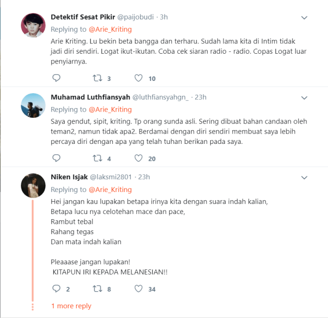 Cuitan Komika Arie Kriting tentang Melanesian Tuai Simpati Netizen (2)