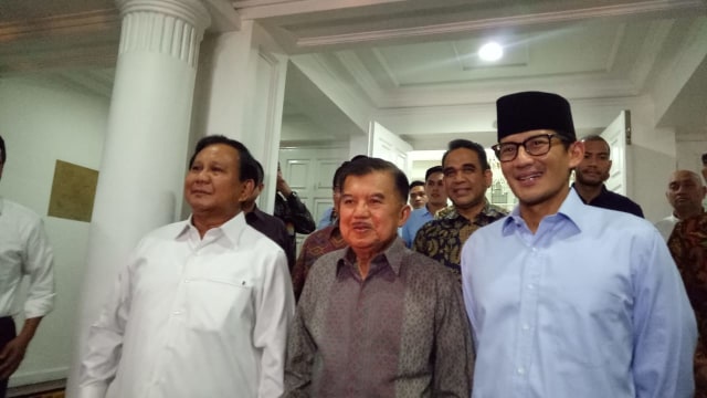 Prabowo-Sandi saat di rumah dinas Jusuf Kalla. Foto: Kevin S/kumparan