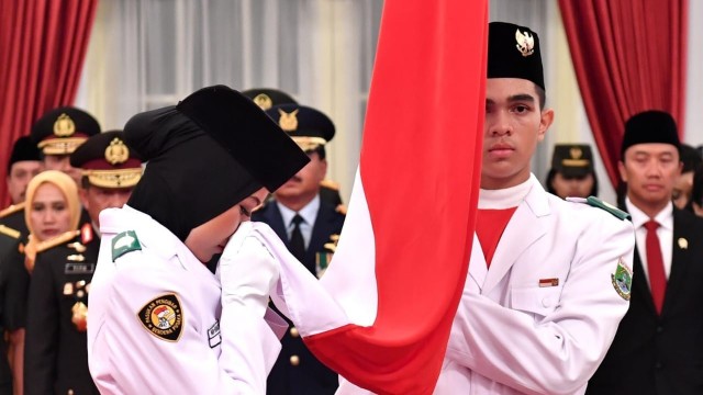 Pengukuhan anggota Paskibraka Nasional di Istana Negara.
 (Foto: Dok Kemenpora)