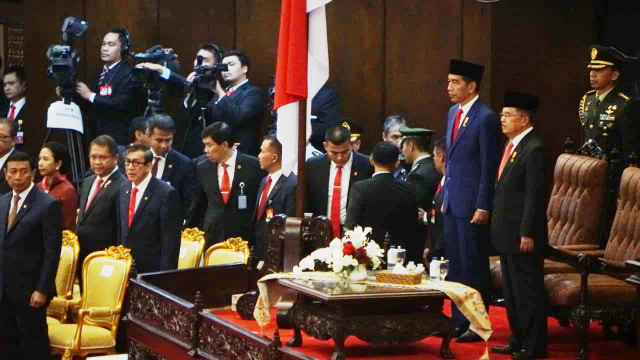 Presiden RI, Ir. Joko Widodo dan Wakil Presiden, Jusuf Kalla turut hadir di sidang tahunan MPR, Jakarta (16/8/2018). (Foto: Sidang tahunan MPR)