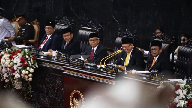 Ketua DPR, Bambang Soesatyo berpidato di sidang Tahunan MPR, Jakarta (16/8/2018). (Foto: Iqbal Firdaus/kumparan)