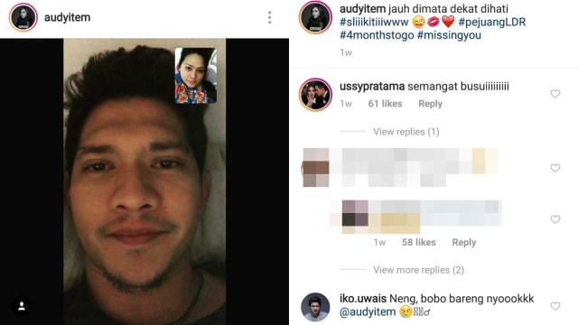 Berbalas komentar antara Audy Item dan sang suami, Iko Uwais (Foto: Instagram @audyitem)