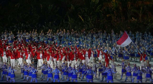 Kontingen Indonesia dalam opening ceremony Asian Games 2018. (Foto: Fanny Kusumawardhani/kumparan)