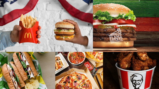 Ilustrasi Sejarah Nama Asli Restoran Cepat Saji (Foto: REUTERS/Carlo Allegri, Instgaram @subway, @dominos_id, @mcdonalds, @burgerking_malta)