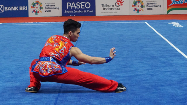 Atlet Wushu Indonesia kategori Nanquan Putra, Horatius Harris, Senin (20/8/2018). (Foto: Fanny Kusumawardhani/kumparan)