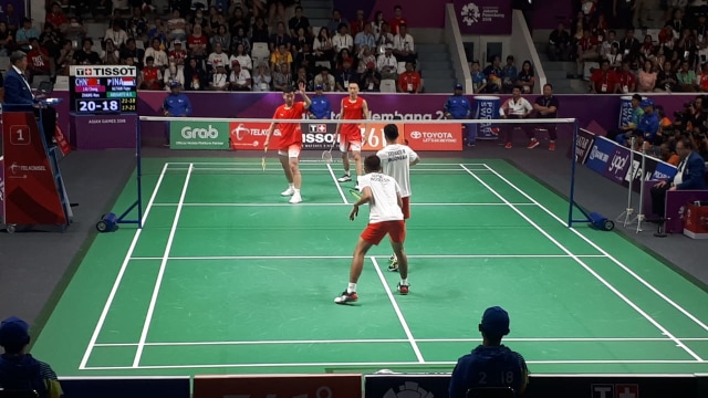 Fajar/Rian di final Asian Games 2018. (Foto: kumparan/Karina Nur Shabrina)