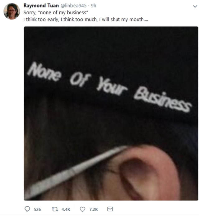 Postingan Raymond Tuan di Twitter. (Foto: Twitter/linbea945)