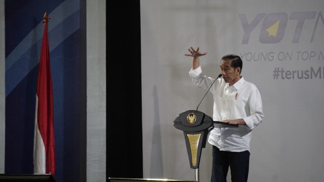 Presiden RI, Joko Widodo di acara YOTNC 2018, Balai Kartini, Jakarta. (Foto: Jamal Ramadhan/kumparan)