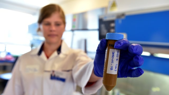Ilmuwan olah feses manusia di laboratorium. (Foto:  REUTERS/Eric Vidal)