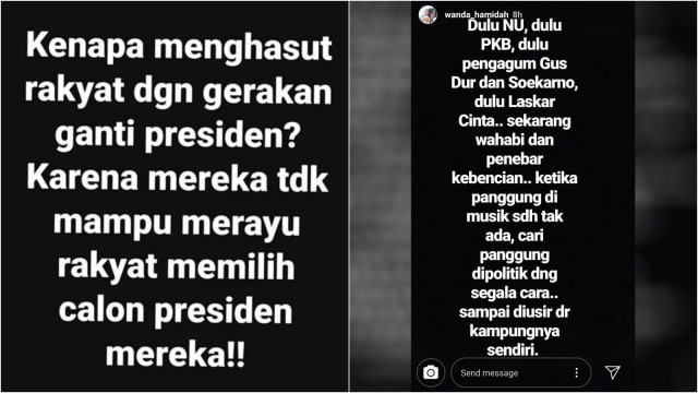 Unggahan Wanda Hamidah di Instagram Story. (Foto: Instagram Story/@wanda_hamidah)