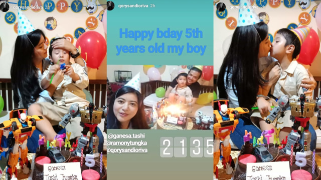 Ulang tahun anak Ramon Y Tungka dan Qory Sandioriva. (Foto: Instagram Story @qorysandioriva)