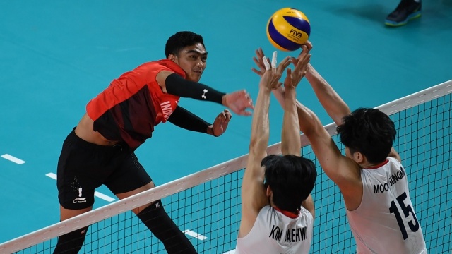 Pertandingan bola voli babak perempat final putra Asian Games 2018 antara Indonesia vs Korea Selatan di Tennis Indoor Senayan, Selasa (28/8). (Foto: Nugroho Sejati/kumparan)