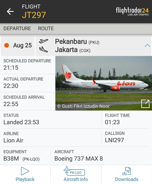 Jadwal keberangkatan pesawat Lion Air yang ditumpangi Neno Warisman.  (Foto: Dok. Istimewa)
