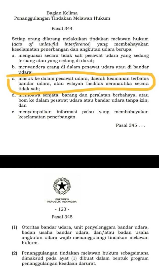 UU Nomor 1 Tahun 2009 tentang Penerbangan. (Foto: Dok. Kemenhub)
