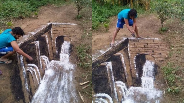 Hanya Modal Tepung dan Arang, Pria Ini Ciptakan Seni Ilusi Optik