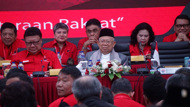 Bakal Cawapres Ma'ruf Amin menghadiri di Rakornas PDIP di Jakarta, Sabtu (9/1/2018). (Foto: Jamal Ramadhan/kumparan)