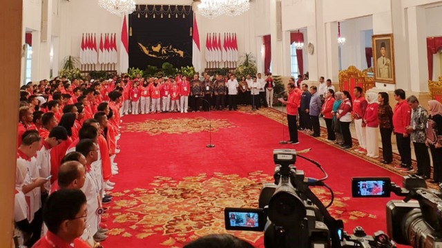 Atlet peraih medali Asian Games di Istana, Minggu (2/9/2018). (Foto: Dok. Istimewa)