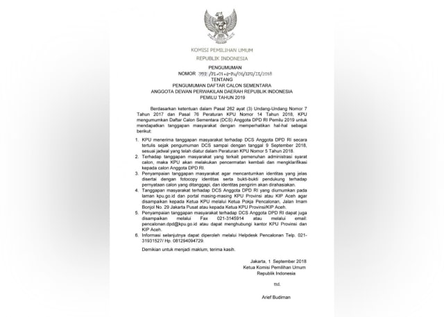 Pengumuman DCS (Foto: Dok. KPU )