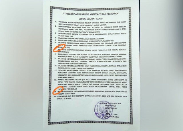 Pemerintah kabupaten Bireueun, Aceh mengeluarkan surat himbauan dan larangan bagi pemilik usaha warung kopi, cafee, dan restoran di daerah setempat. (Foto: Zuhri Noviandi/kumparan)