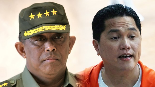 Djoko Santoso dan Erick Thohir (Foto: AFP PHOTO/Bay Ismoyo , Iqbal Firdaus/kumparan)