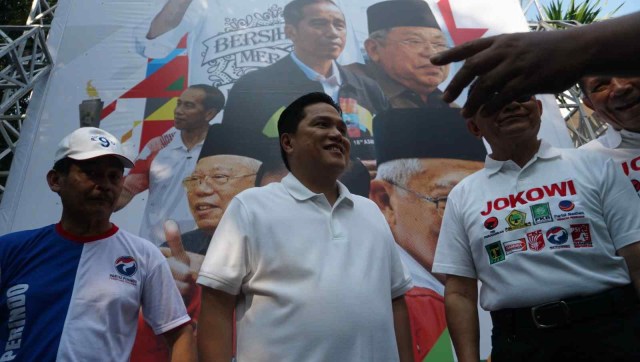 Ketua TKN, Erick Thohir (tengah) di acara derap gotong royong TKN Jokowi-Ma'ruf, Jakarta, Sabtu (08/09/2018). (Foto: Irfan Adi Saputra/kumparan)