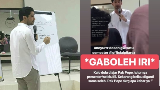 Reza Rahadian mengajar di Vokasi Universitas Indonesia. (Foto: Instagram @vokasi_ui dan Instagram @lisanggraeny)
