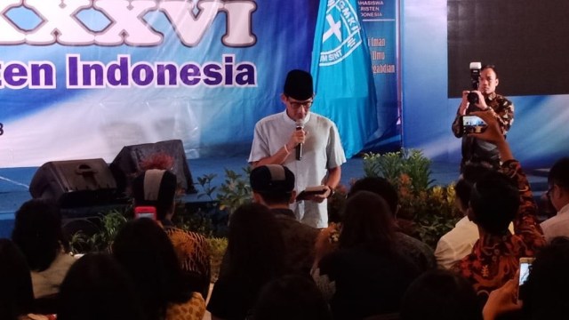 Sandiaga Uno hadiri kongres Gerakan Mahasiwa Kristen Indoensia di Bogor, Jawa Barat (Foto: Ricad Saka/kumparan)