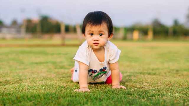 Bayi merangkak di rumput. (Foto: Shutterstock)