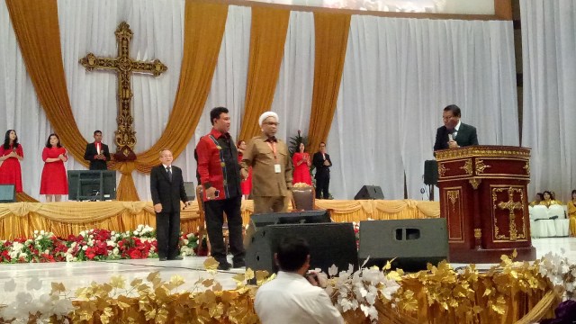 Ali Mochtar Ngabalin di GBI Mawar Saron. (Foto: Nadia Riso/kumparan)