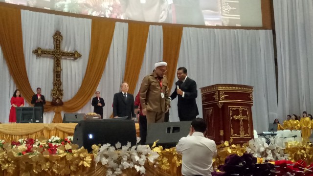 Ali Mochtar Ngabalin di GBI Mawar Saron. (Foto: Nadia Riso/kumparan)