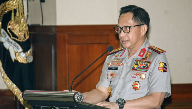 Kapolri Tito Karnavian memberi sambutan usai penandatanganan MoU antara SKK Migas, BPH Migas dengan Polri di Mabes Polri. (Foto: Nugroho Sejati/kumparan)