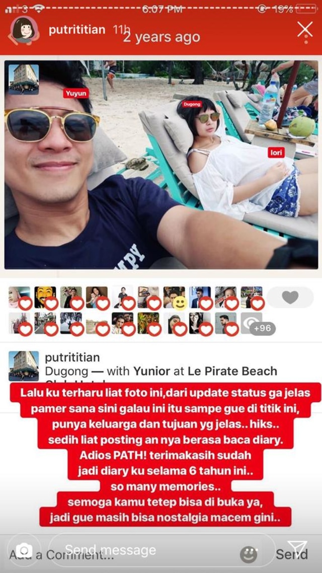 Putri Titian bagikan momen main Path (Foto: Instagram @putrititian)