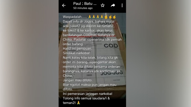 Imbauan paket COD (Foto: Divisi Humas Polri)