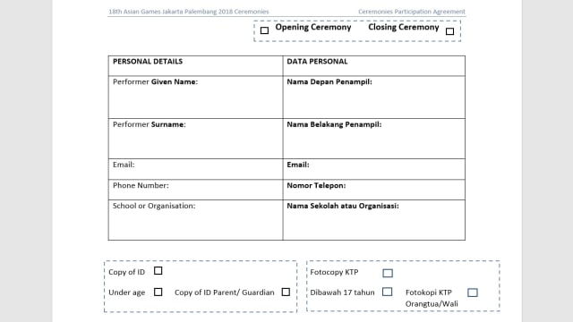 Surat perjanjian relawan dan pihak Asian Games. (Foto: Dok. Istimewa)