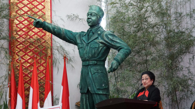 Ketua Umum PDI-P, Megawati Soekarnoputri, hadir di DPP PDI Perjuangan saat luncurkan Tagline Kampanye dan Atribut Milenial, Jakarta, Kamis (20/9/2018). (Foto: Helmi Afandi Abdullah/kumparan)