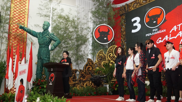 Ketua Umum PDI-P, Megawati Soekarnoputri, hadir di DPP PDI Perjuangan saat luncurkan Tagline Kampanye dan Atribut Milenial, Jakarta, Kamis (20/9/2018). (Foto: Helmi Afandi Abdullah/kumparan)