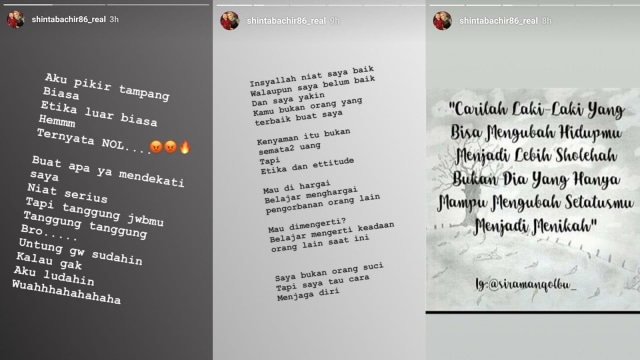 Unggahan Shinta Bachir di Instagram Story. (Foto: Instagram @shintabachir86_real)