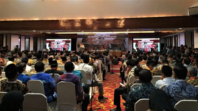 Prabowo Subianto dalam acara Ngobrol Bersama 300 Jenderal dan Para Intelektual. (Foto: Darin Atiandina/kumparan)