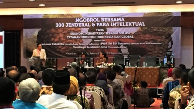 Prabowo Subianto dalam acara Ngobrol Bersama 300 Jenderal dan Para Intelektual. (Foto: Darin Atiandina/kumparan)