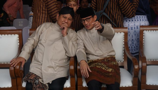 Prabowo dan Sandiaga Uno tiba di Monas. (Foto: Fanny Kusumawardhani/kumparan)