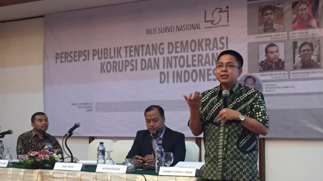 Rilis survei LSI “Tren Persepsi Publik tentang Demokrasi, Korupsi, dan Intoleransi” (Foto: Fachrul Irwinsyah/kumparan)