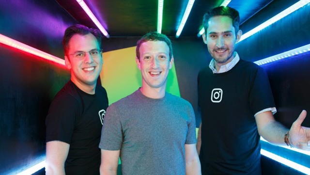 Dua pendiri Instagram, Mike Krieger dan Kevin Systrom, bersama Mark Zuckerberg (tengah). (Foto: Mark Zuckerberg/Instagram)