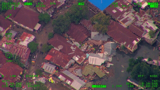 Kondisi Palu dan Sekitarnya, 29-9-2018 jam 14.30 WITA. Diambil dari pesawat TNI AU CN-235 MPA Intai Maritim. (Foto: Dok. TNI-AU)