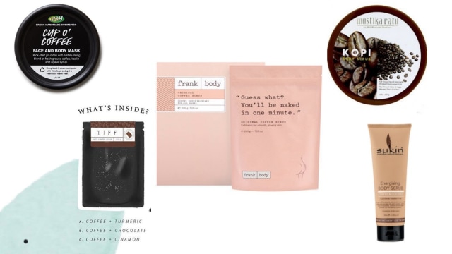 Rekomendasi Coffee Scrub untuk angkat sel kulit mati (Foto: Dok. Lush, Tiff Body, Frank Body, Mustika Ratu, Sukin)