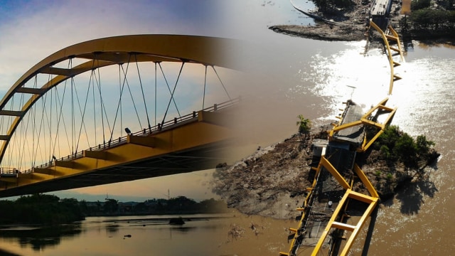 Jembatan di Palu Sebelum dan Sesudah Bencana. (Foto: Insagram @soalpalu dan AFP/JEWEL SAMAD)